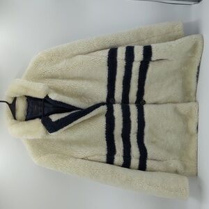 J. Crew Women's The Teddy Striped Fleece Coat Luxe Winter Large Beige Topcoat